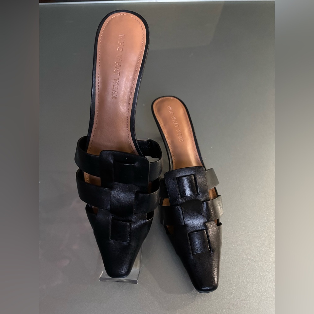 Who What Wear Black Pointed Leather Slide Mules - Picture 3 of 7